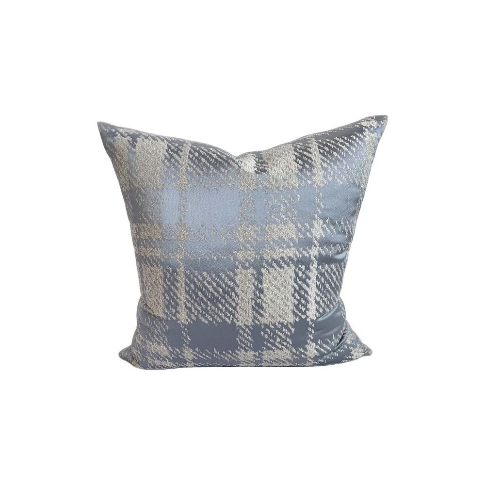 Oversized Blue Plaid Throw Pillow for Living Room Decor 24x24